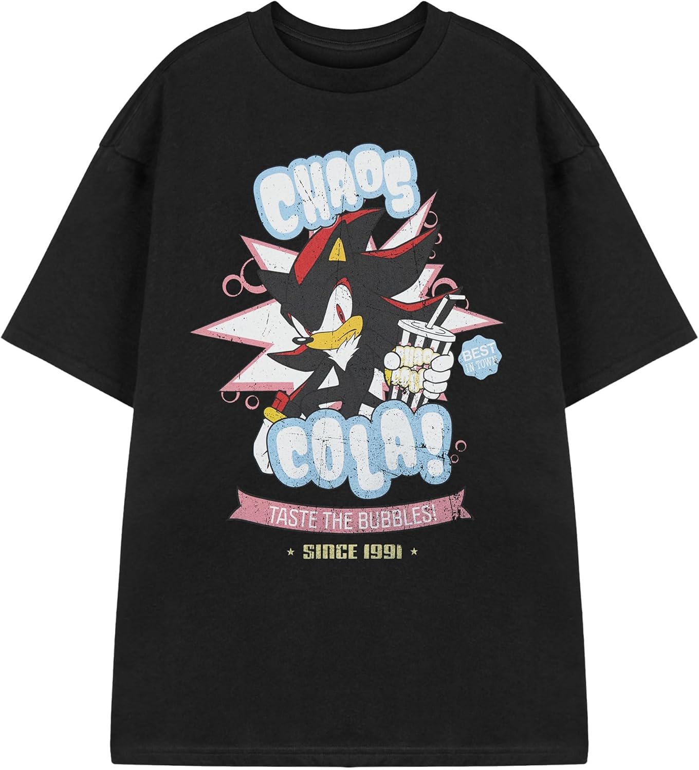 Ysawx Men's Black Shadow The Hedgehog Chaos Cola Graphic Tee | Retro Gamer Short Sleeved T-Shirt | Sonic Fans Apparel Gift | Retro Gaming Merchandise For Him Large