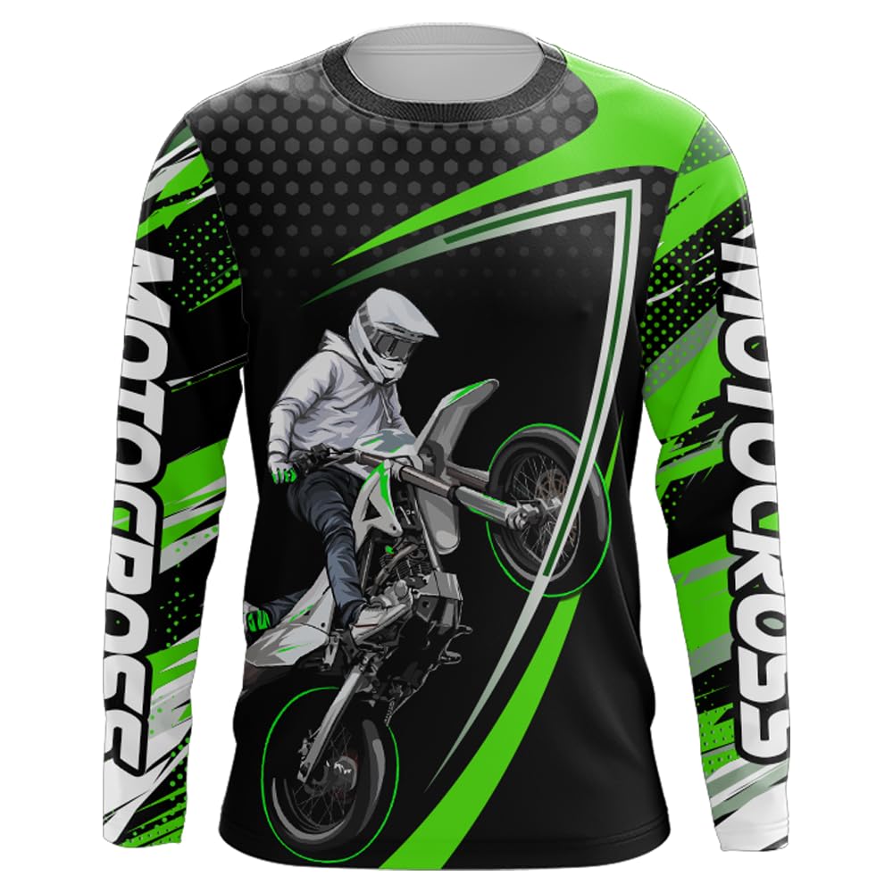 Custom Motocross Racing Jersey UPF30+ Dirt Bike Shirt Adult Youth Men Kid Off-Road MX Racing Motorcycle Jersey XM173 (Green)