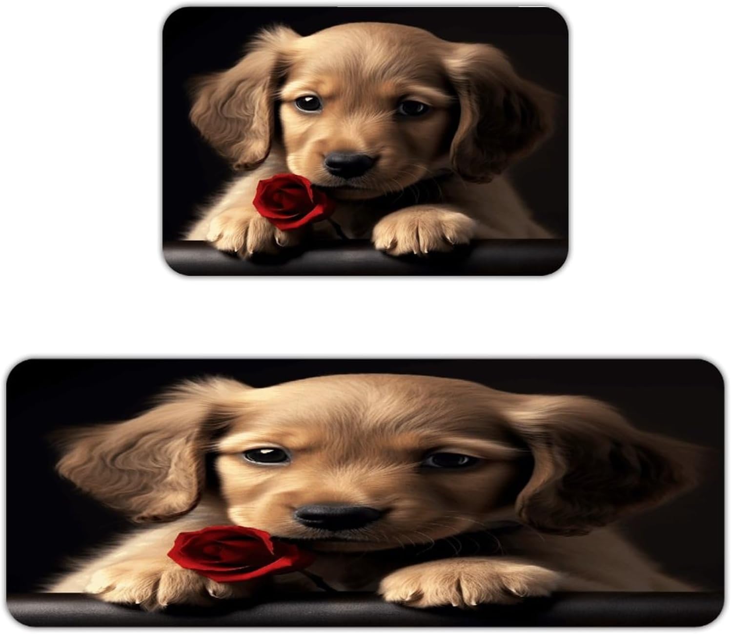 Cute Pet Dog Kitchen Mat Washable Non Slip Rugs Soft Kitchen Mats for Floor Set of 2 PCS Cushioned Absorbent Runner Standing Rugs for Home Sink Laundry Office