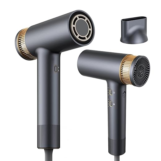 Edvision Hair Dryer with Nozzle, 200 Million Negative Ionic Blow Dryer, 110000rpm High-Speed Brushless Motor for Fast Drying, Powerful 1300W Low Noise Auto-Cleaning Thermal-Control Hairdryer, Grey