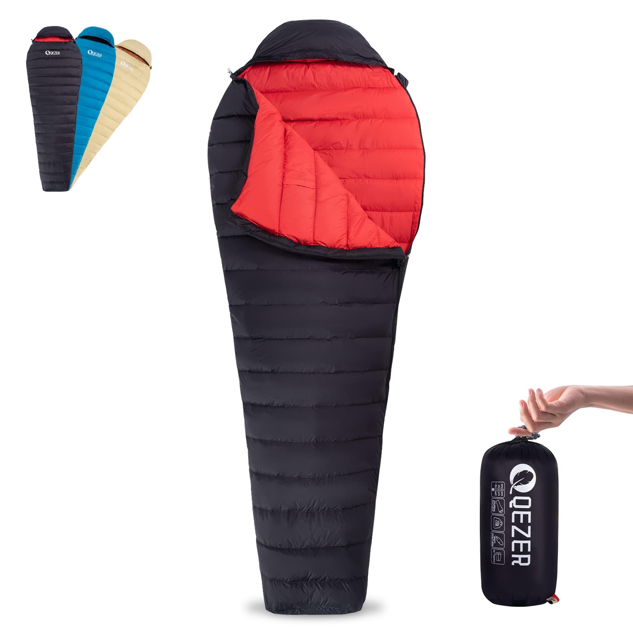 Sac de couchage ultra léger en duvet pour adultes avec 600 puissance de remplissage, sac de couchage compact avec sac de compression pour randonnée, camping