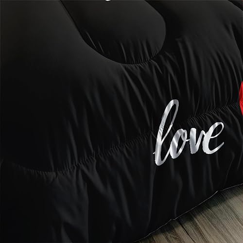 Miniatura 6 de Axolotl Mr Mrs - Juego de edredón individual, juego de ropa de cama negro y rojo, edredón para él y ella, ropa de cama romántica, regalos de boda