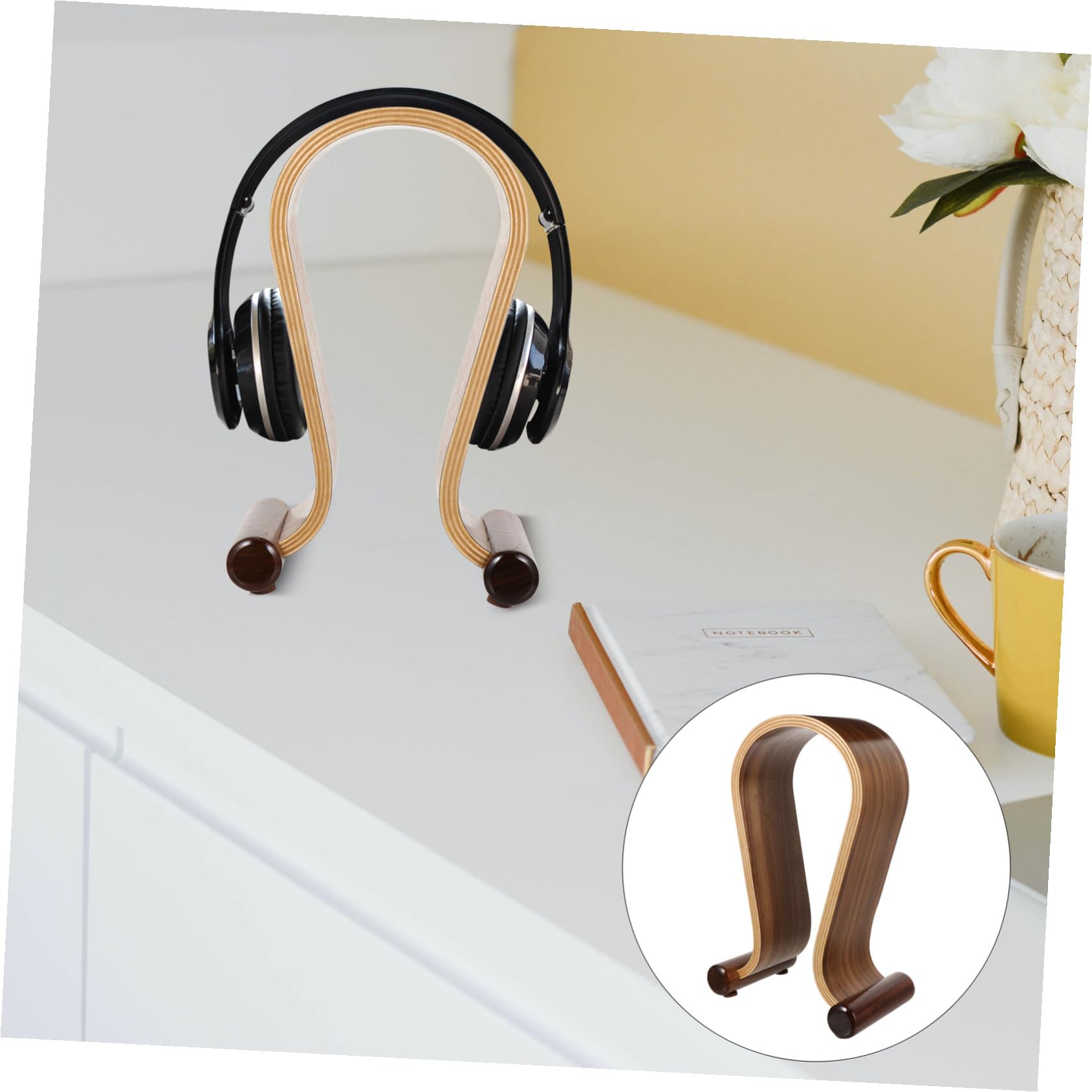 BESPORTBLE Supporto per Cuffie in Legno di Resistente Portacuffie da Scrivania Compatto e Stabile per Auricolari e Headset Gaming Organizer per Spazio Ordinato