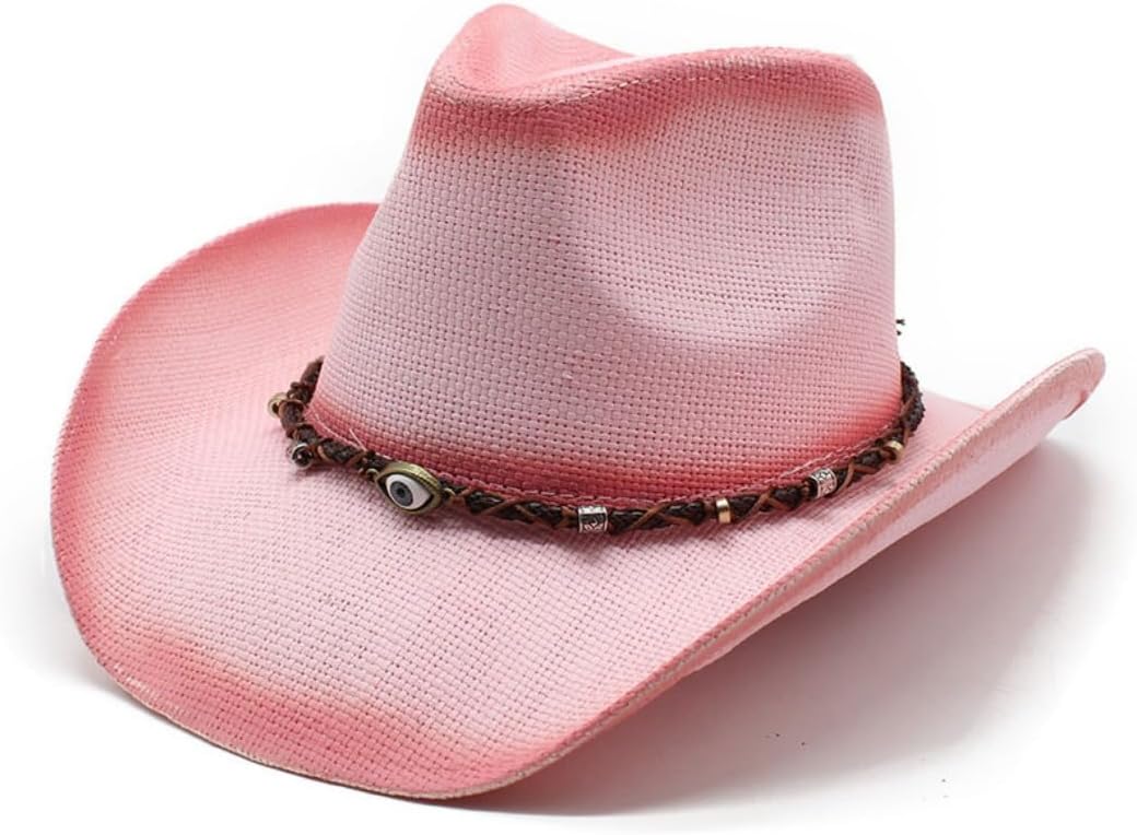Western Cowboy Hat with Braided Band, Brown Straw, Wide Brim