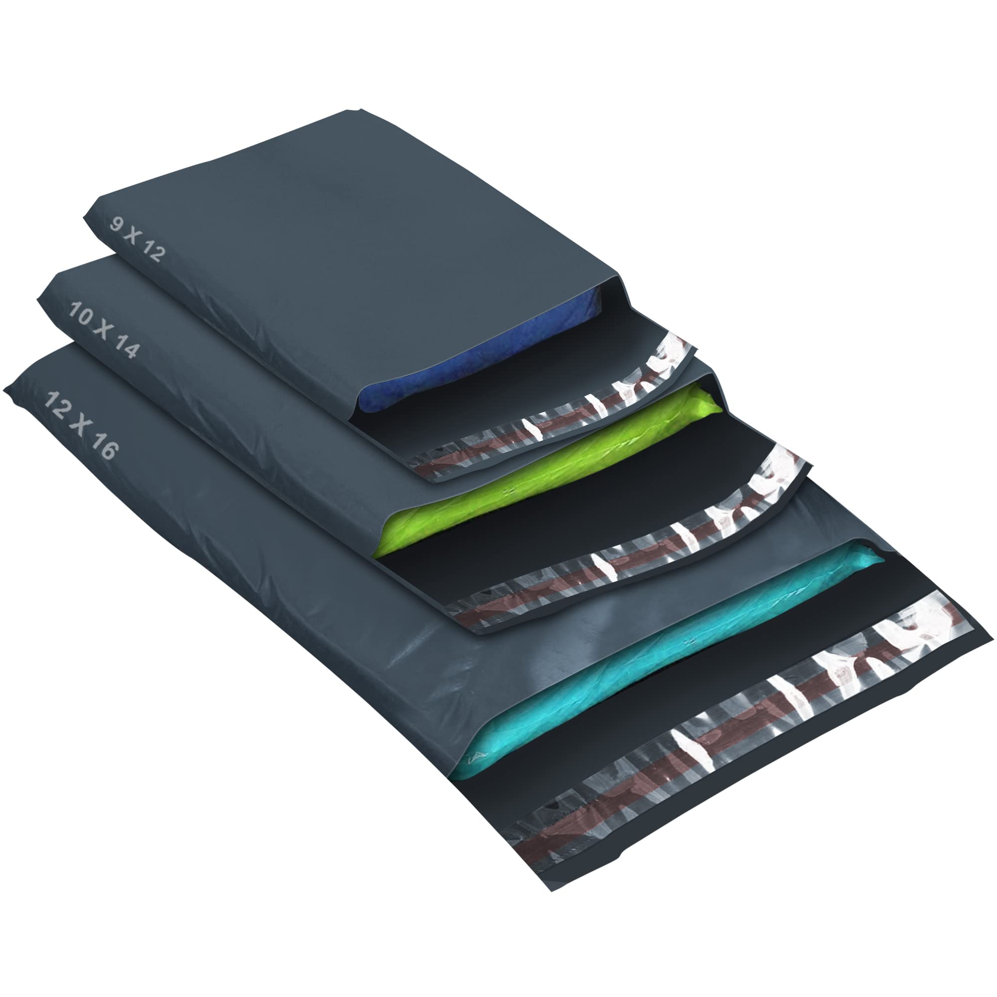 YUNJU 50 Mixed Size Grey Mailing Bags, Self Seal Strong Waterproof Poly Plastic Envelopes for Parcels, Packaging, Small, Medium, Large Mail 3 Sizes, Grey — image 1
