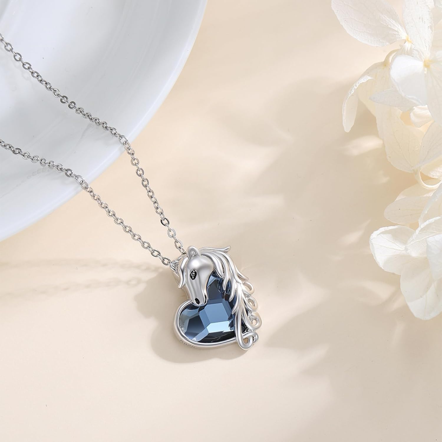 Celtic Horse Necklace S925 Sterling Silver Blue Circle Crystal Celtic Knot Horse Pendant Horse Equestrian Jewelry Gift for Women Wife Daughter BBS Horse Love - Image 2