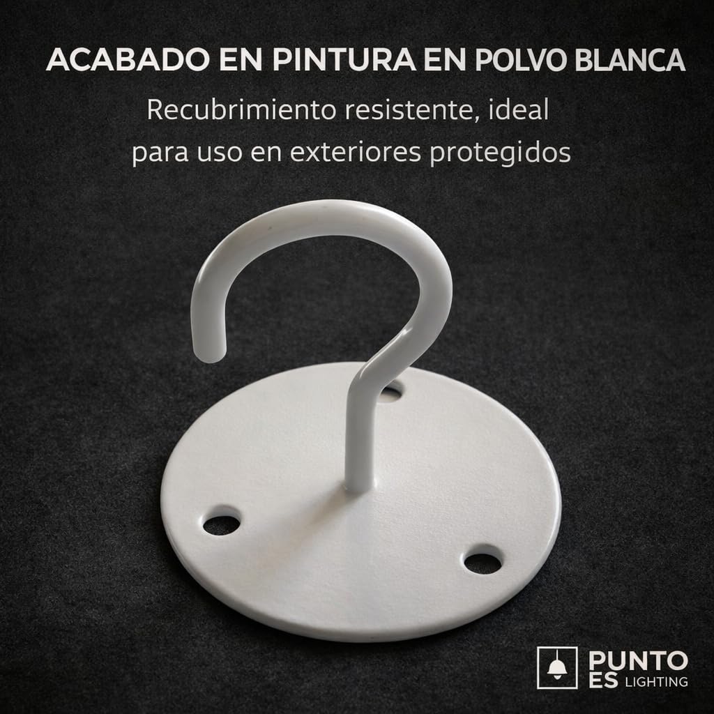 Gancho Techo y Pared Exterior Blanco, Pack 2 Unidades – Soporte para Colgar Plantas, Farolillos y Decoración, Acero Pintado con Tornillos y Tacos Incluidos