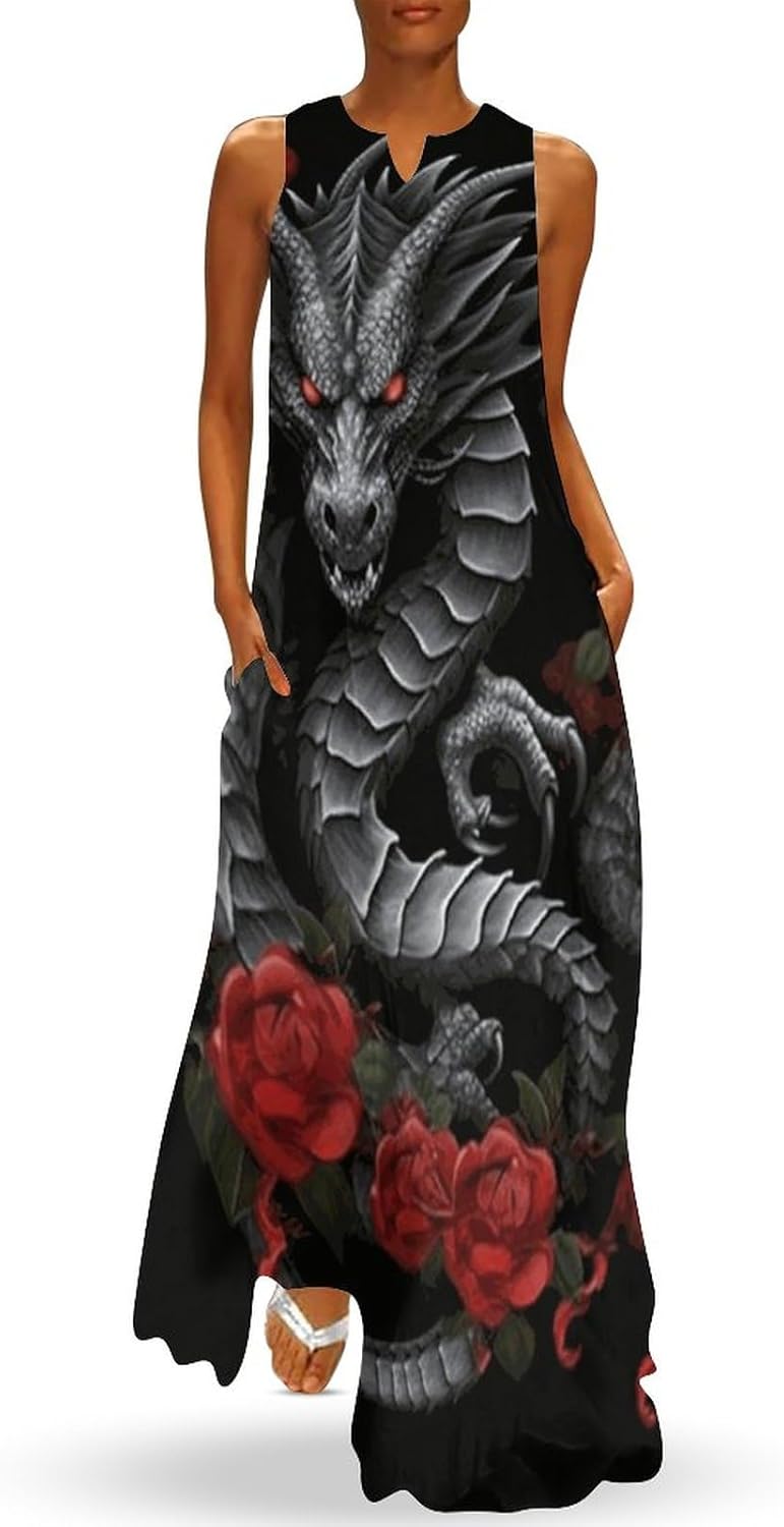 Dragon Long Dress for Womens Summer Autumn Winter Creativity Top