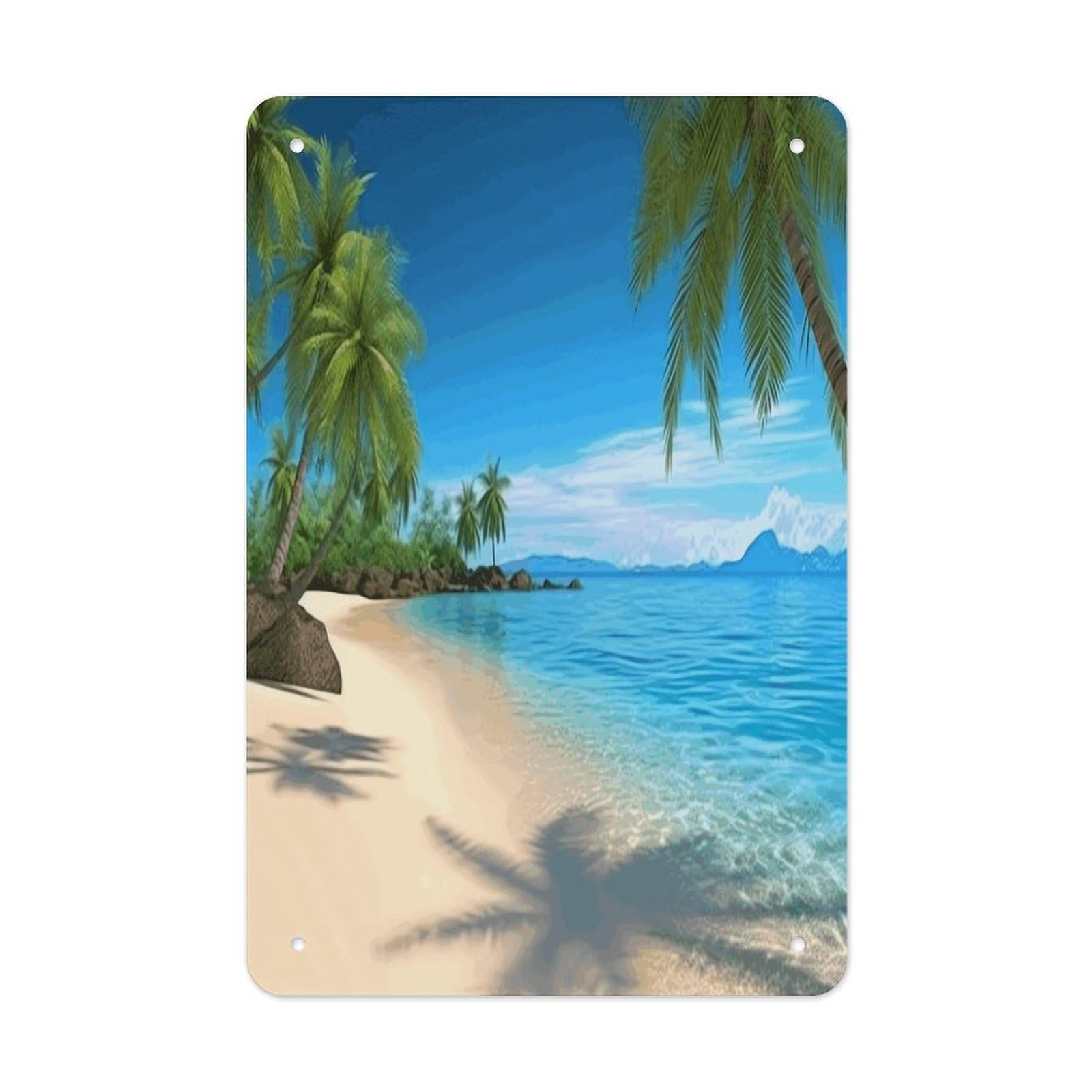 VstaDank Hawaiian Beach with Palm Trees Metal Tin Signs Personalized Wall Art Prints Decoration Art Poster Funny Vintage Tin Sign Iron Sheet Painting Metal Signboard Decor Painting for Wall Decor