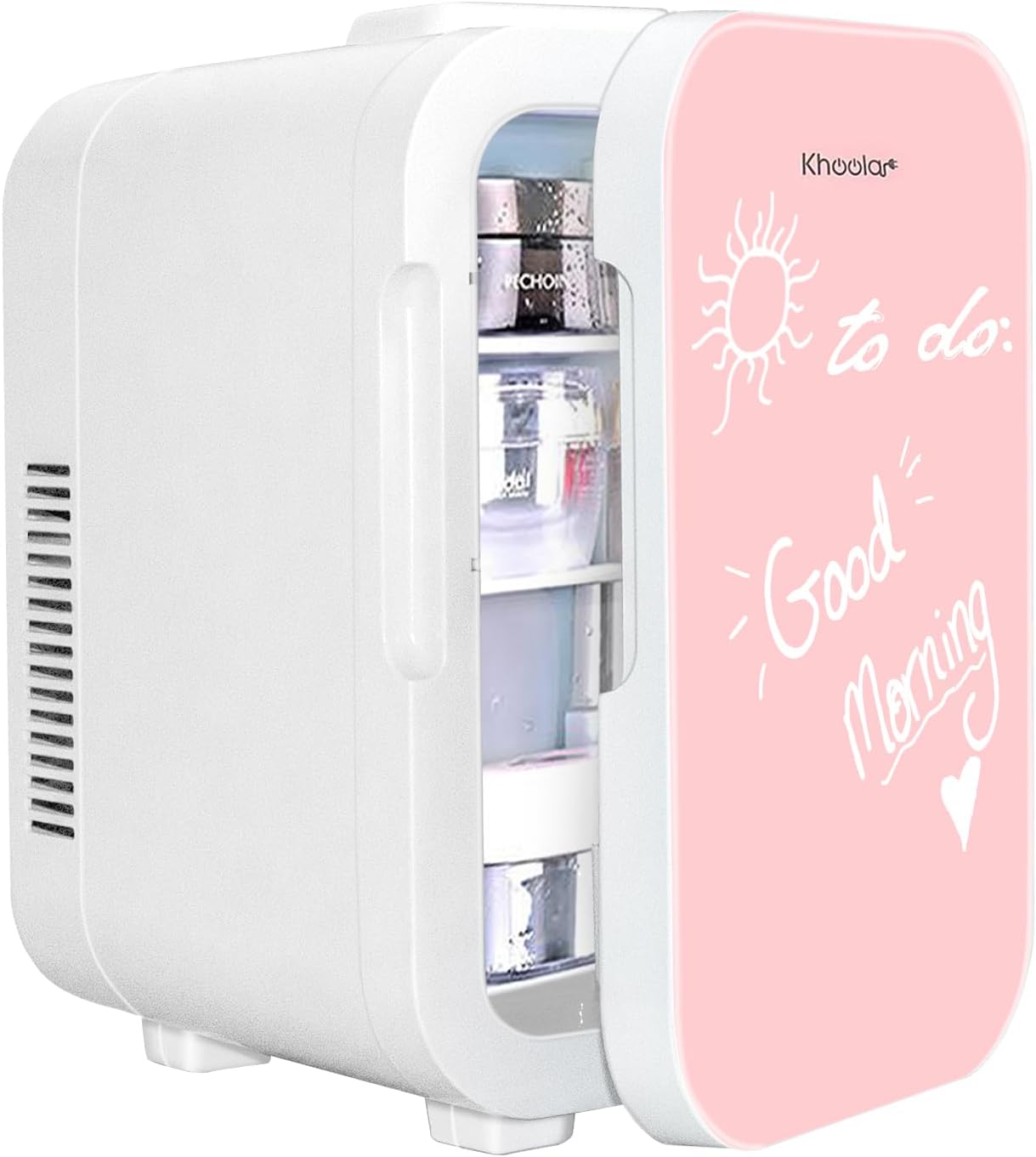 KHOOLA Mini Fridge Thermoelectric Cooler and Warmer AC/DC Powered System – Compact and Portable for Travel, Car, Skincare or Medical Use (Pink)