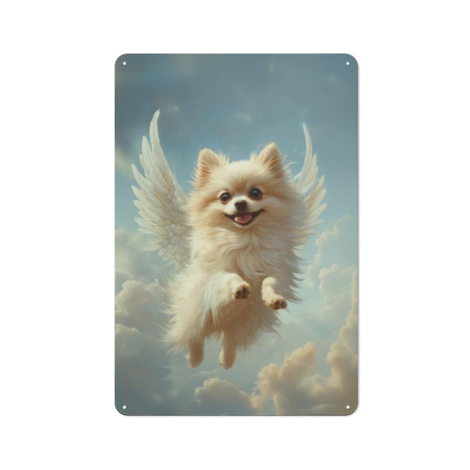 Junmoney Pomeranian With Angel Wings Small Dog Tribut E Angel Dog Classic Metal Wall Decor 30X20cm, Metal Wall Plaque For Office, Study, Studio Or Hallway