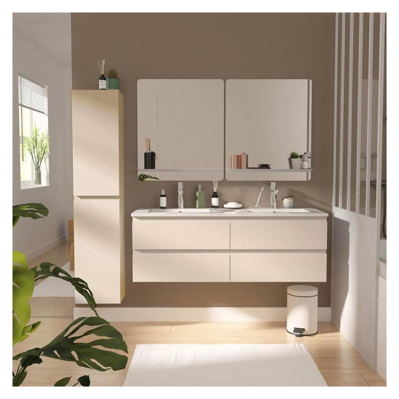 MOB-IN Sorrento - Mobile doppio lavabo sospeso con piano in ceramica, 120 cm