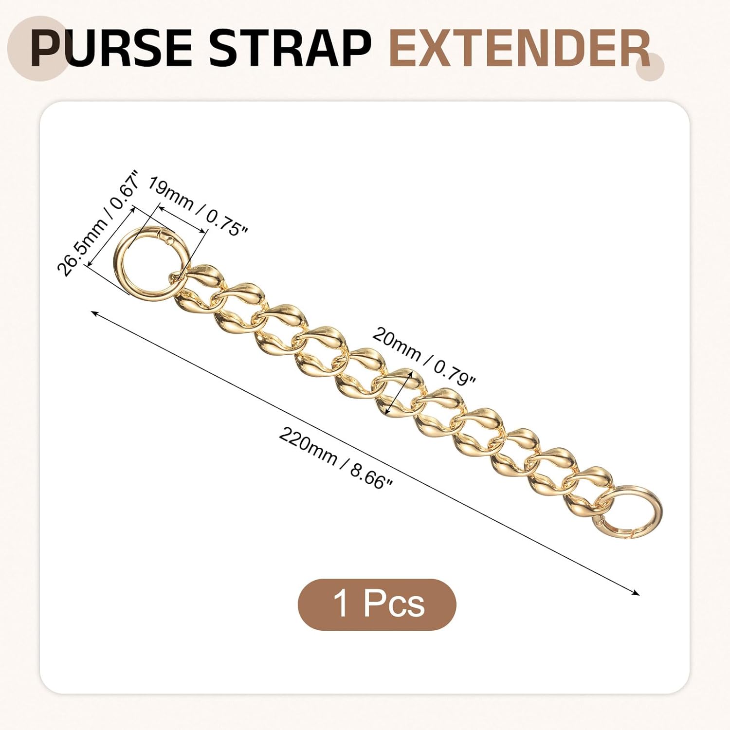 uxcell Purse Strap Extender 8.7-Inch, Bag Extender Chain Light Gold, Metal Bag Replacement Handbag Chain with Spring Buckle for Purse Handbags Shoulder Bag Decoration, 0.8 Width - Image 2