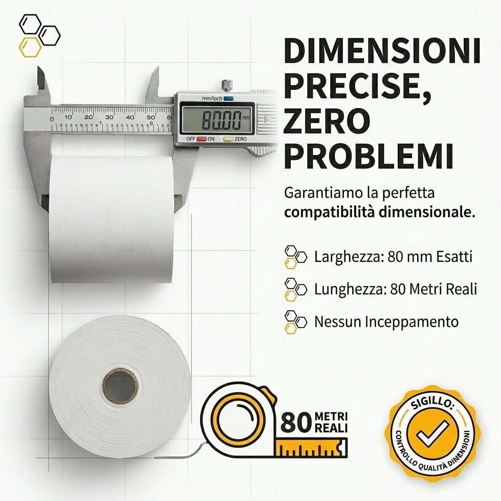 Rotoli Carta Termica 80x80 per Registratore di Cassa Fiscale, Foro 12 mm, Senza BPA, Bianco (100 pz)