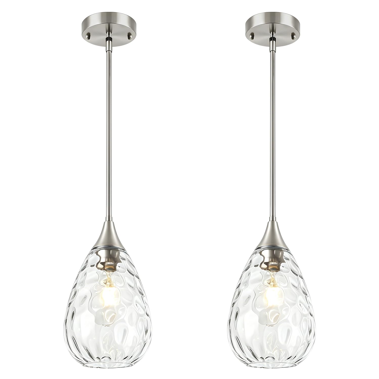 Photo 1 of TOULMJ 2 Pack Pendant Lights, Brushed Nickel, Hammered Glass
