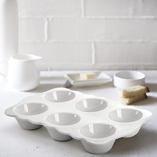 Miniatura 7 de Paquete de 2 moldes de cerámica para muffins, 6 tazas antiadherentes para magdalenas con asas para pasteles de muffins, tartas de huevo, mousse,