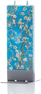 Flatyz Hand Painted Flat Candle | Unscented, Dripless, Smokeless, Decorative | Van Gogh – Almond Blossom | Double Wick with Metal Base | Unique Gift Idea and Home Décor Accent