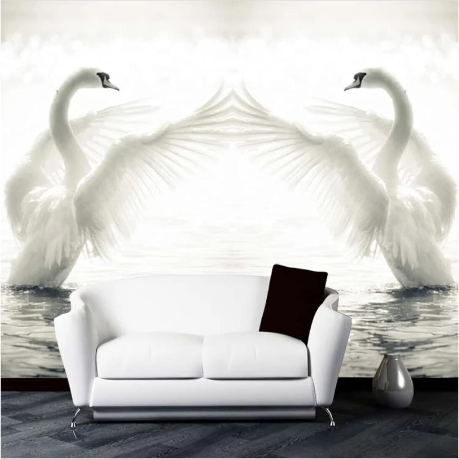 Papier peint mural 3D cygne et autocollant décoratif chambre