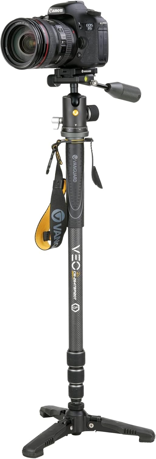 Vanguard VEO2SCM-264TBP120T Carbon Fiber Monopod with Tri-Stand Feet and VEO BP-120T Ball Head with Built-in Smartphone Holder Dark Grey