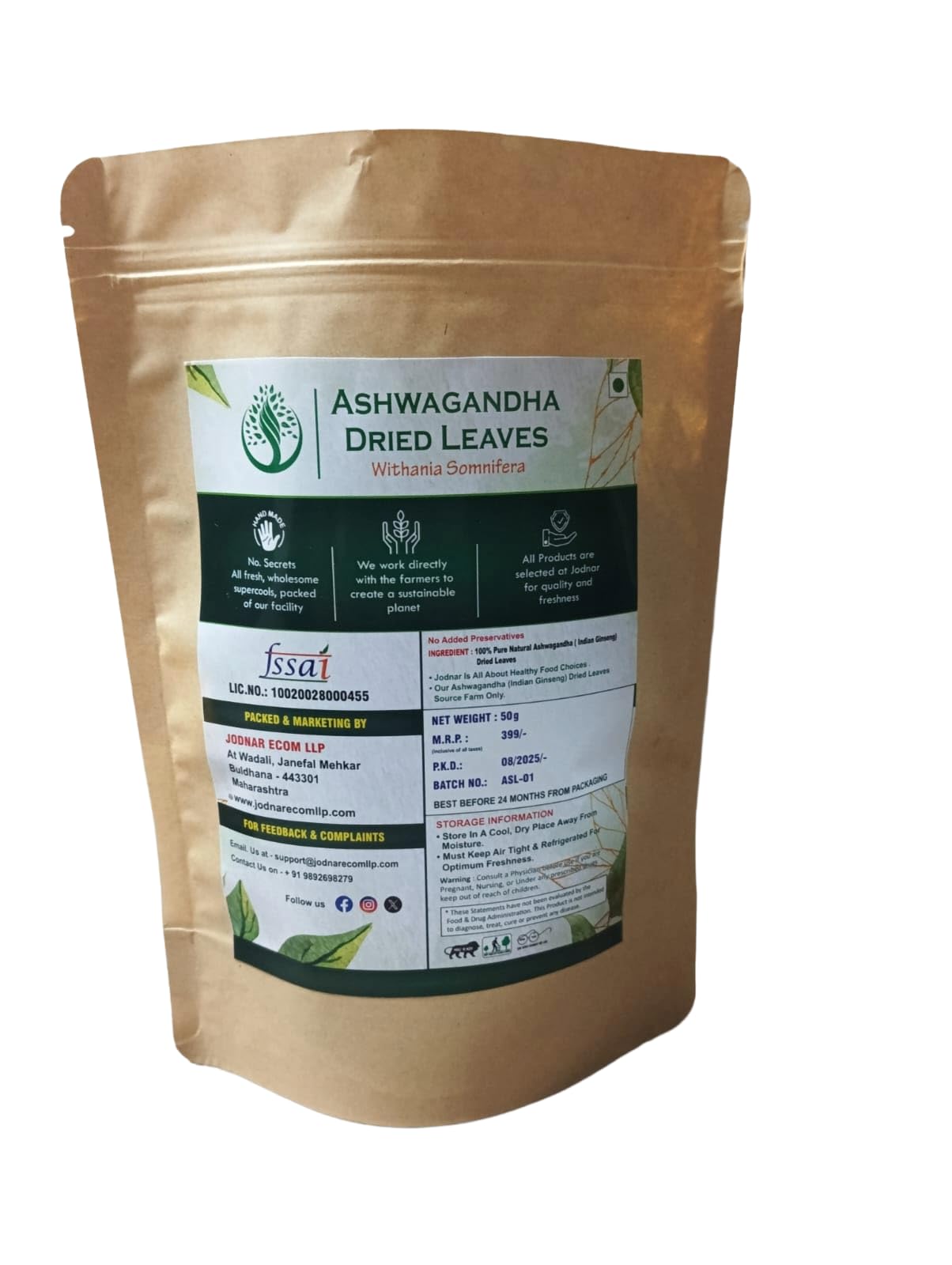 Jodnar Ashwagandha Dried Leaves (Withania Somnifera)|Natural Stress Relief, Immunity & Energy Booster | Dried Ashwagandha Leaves | 50g - Image 2 thumbnail