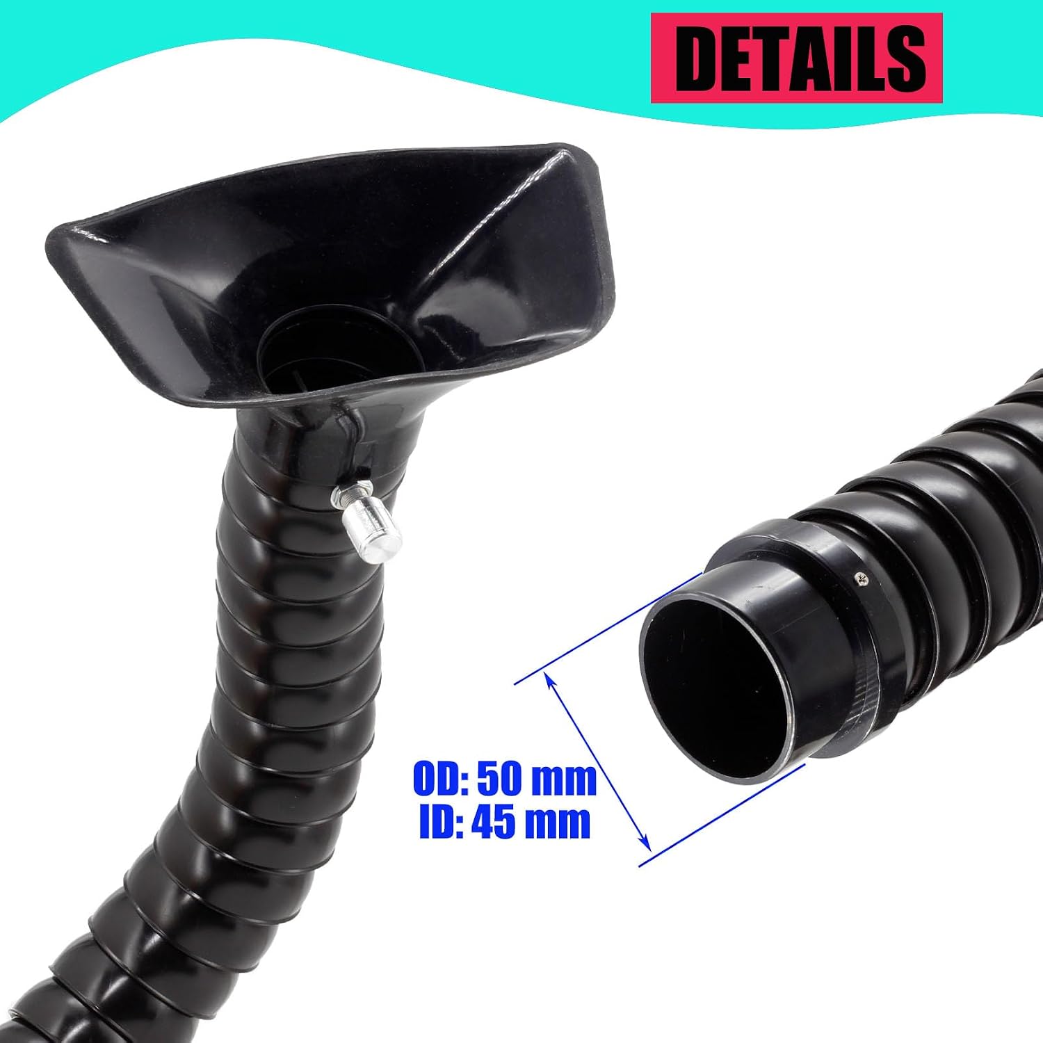 JUYO VONSAN Articulated Hose Flexible Duct Collector Arm Fume Extractor Hose Arm for Welding Laser Soldering Fume Extractor with Valve Smoke Remove Pipe (1, Black, 50MM OD)