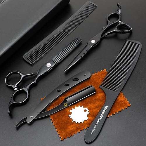 Miniatura 8 de Tijeras profesionales de peluquería de acero inoxidable para corte de pelo de peluquero tijeras rectas herramientas de salón para regalos de madre