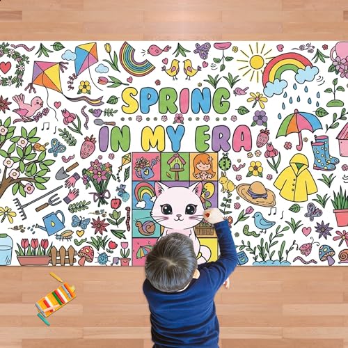 OHOME Spring Giant Coloring Poster/Tablecloth - 72×30 Inch Spring Decorations for Home,Kids Crafts Games Activities Toys Decor Party Decor for Classroom School