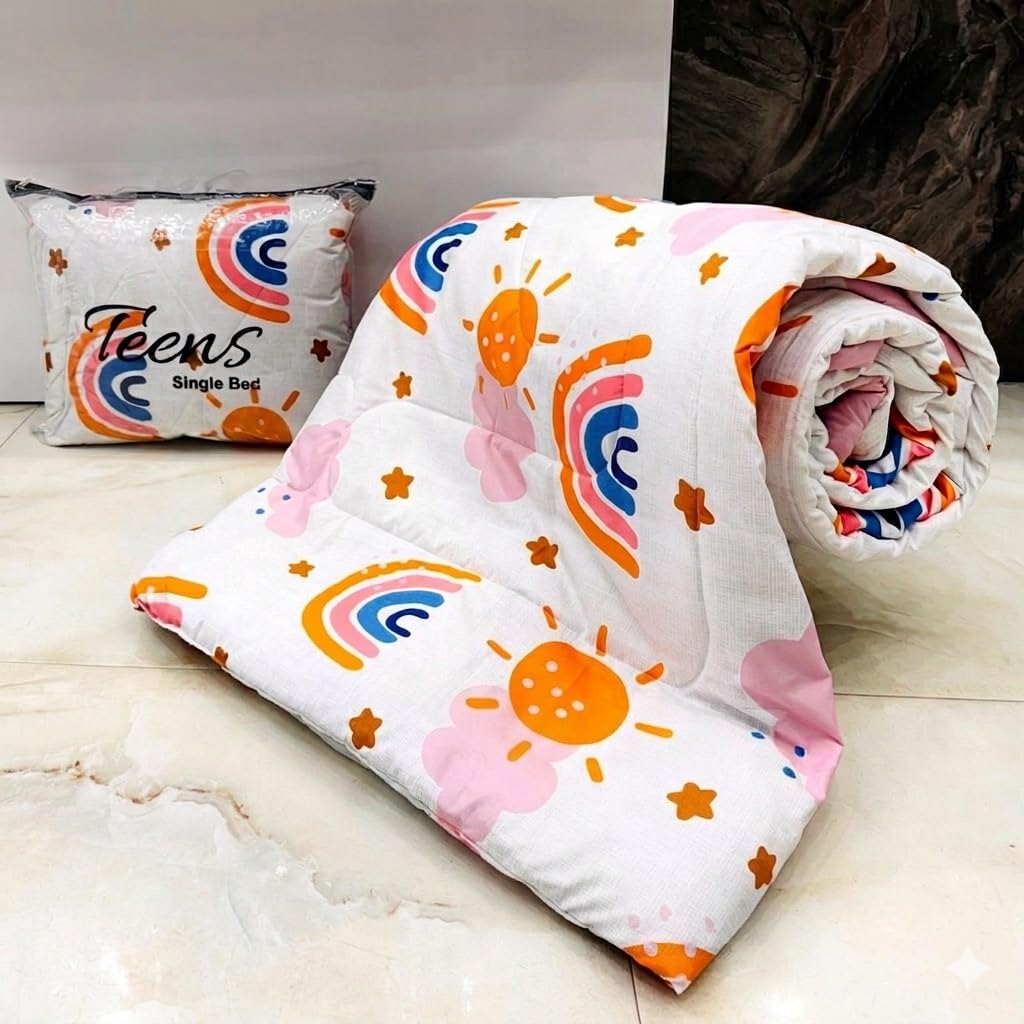 Glace Cotton Single Bed Reversible Babies & Kids Comforter/Dohar/Quilt, 200 GSM (60x90 Inches) (Sun Rainbow) (0 to 8 Years)-image-34
