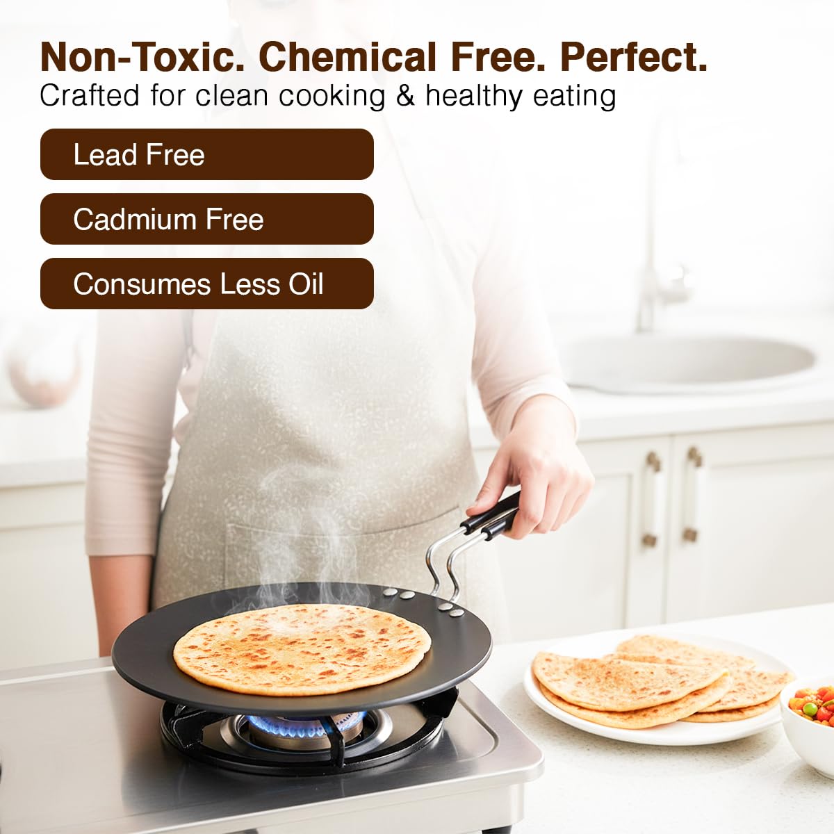 Prestige Hard Anodized Plus Roti/Chapati Tawa (Aluminium)|Wide Base with 26.5 cm|Perma Cool Handle|Gas & Induction Compatible|2 Years Warranty — Amazon image 8