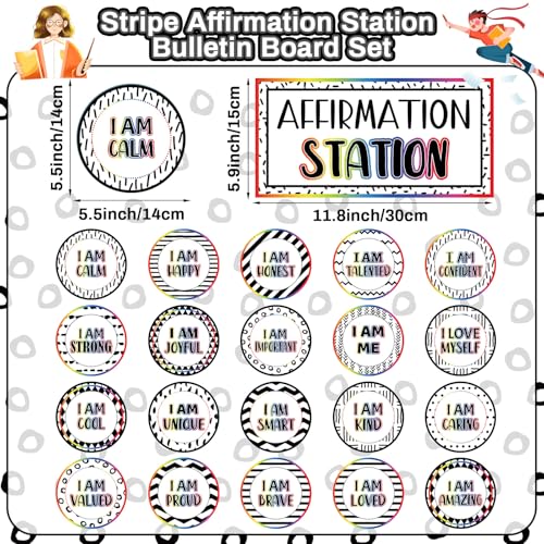 Image of Affirmation Station Bulletin Board Set Composition Positive Bulletin Board for Classroom Growth Mindset Decor Polka Dots and Stripes Inspirational Motivational Accent Cutout for Home School Teacher