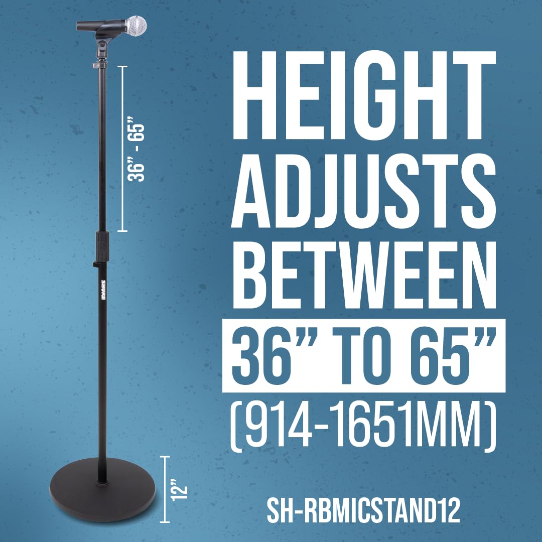 Shure by Gator, Asta Microfonica con Base Rotonda e Frizione a Torsione Regolabile in Altezza; (SH-RBMICSTAND12)