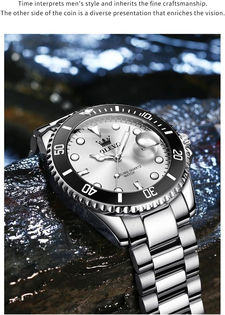 OLEVS Mens Watches, Silver Dress Gold Classic Luxury Big Large Face Waterproof Watches for Men, Analog Two Tone Stainless Steel Men Wrist Watch with Date Relojes De Hombre (Green/Blue/Black Dial - Image 7