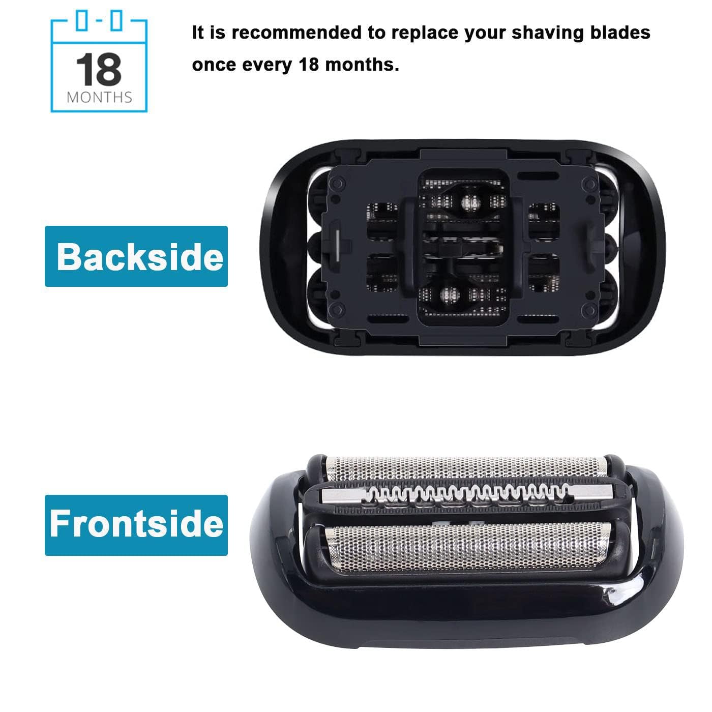 2 PCS 53B Cabezales de Afeitado Compatible con Bra-un Series 5 y Series 6 Afeitadora Eléctrica Hombre con Cepillo por Poweka