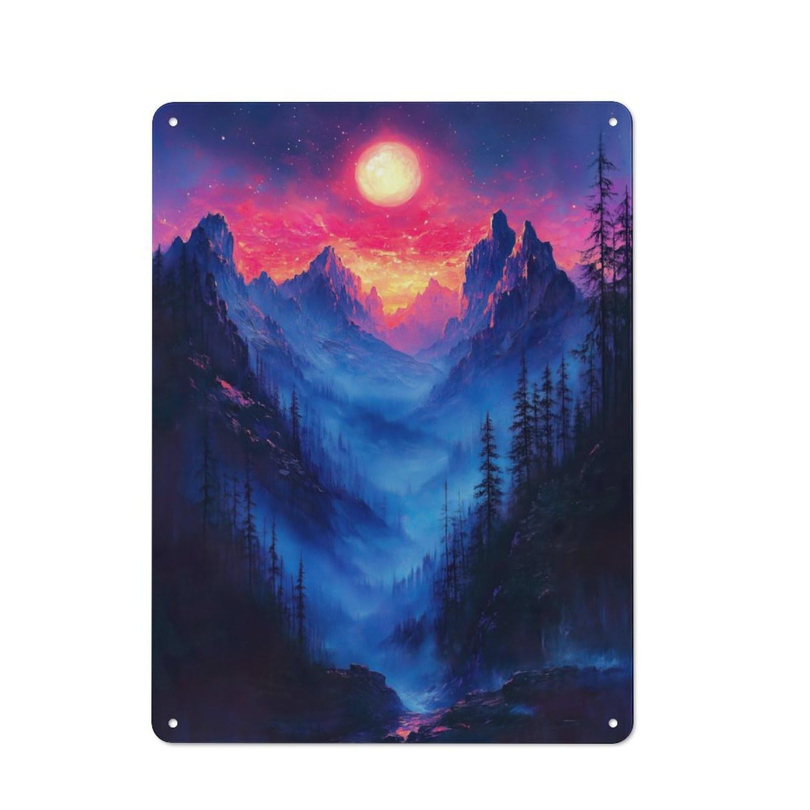 Junmoney Misty Forest Sunset Retro Tin Wall Plaque 40X30cm For Man Cave Or Games Room, For Games Room Collectors