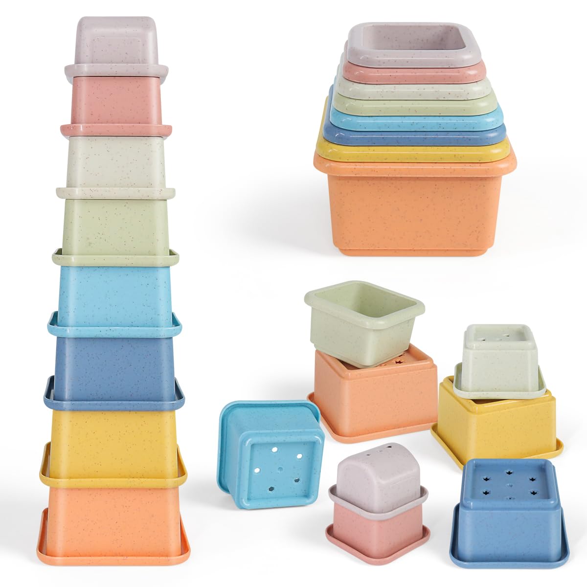 7 Pcs Tasses à Empiler Bébé, Jouet Cubes Empilables Bebe, Gel de Silice Gobelet Empilable pour Jouets Bébé à Empiler pour Enfants - Puériculture & Eveil bébé