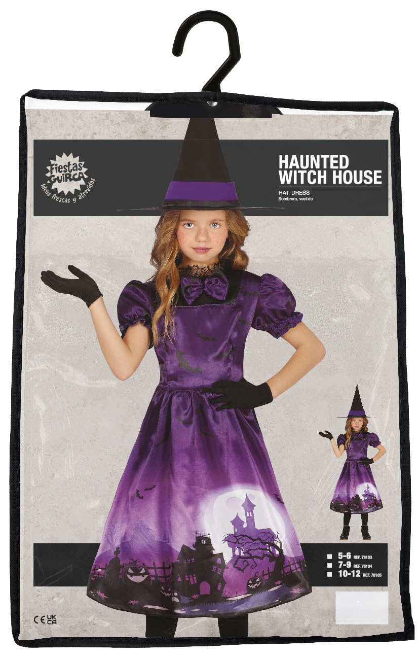 FIESTAS GUIRCA Haunted Purple Witch Fancy Dress for Girls - Kids Witch Costume including Witch Hat - Halloween Girls Costumes 5-6 years - Image 3