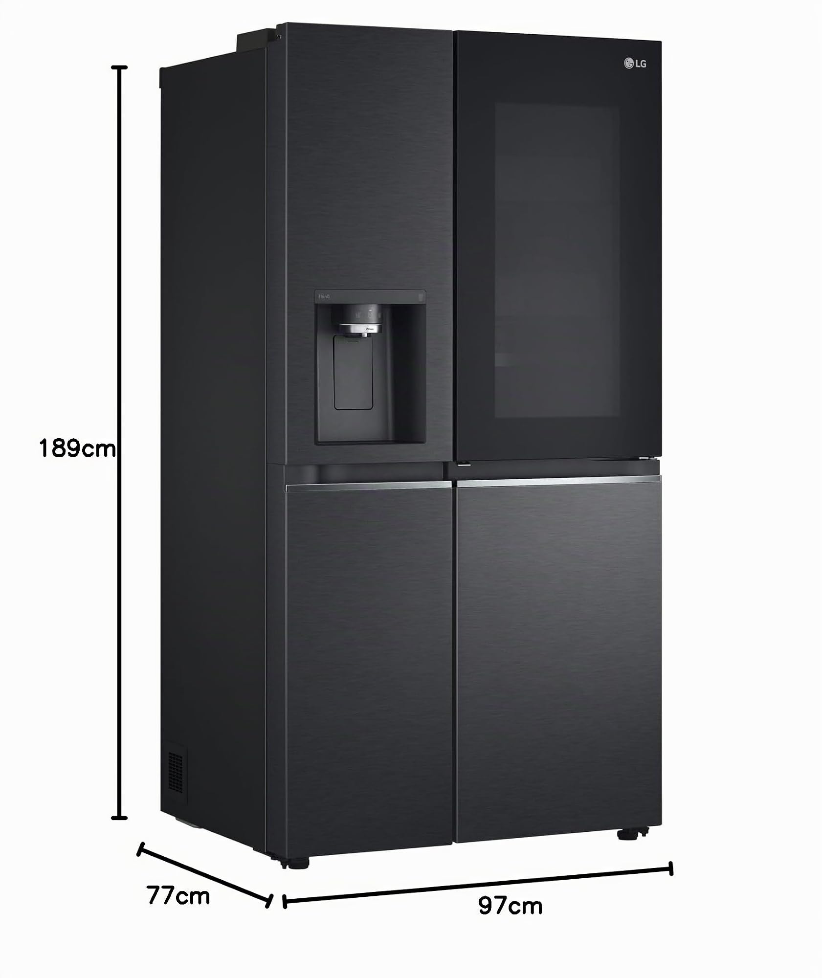 LG GSXB90MCDE Stand Side-by-Side Kombination, 91,3 cm breit, 635 L, Craft Ice, Eis-, Crushed Ice- und Wasserspender, Festwasseranschluss, WLAN, Matte Black