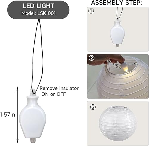 Miniatura 3 de HAUSPROFI Faroles de papel, 6, 8, 10, 12 pulgadas, linternas de papel con luces para interiores y exteriores, suministros de fiesta para boda,