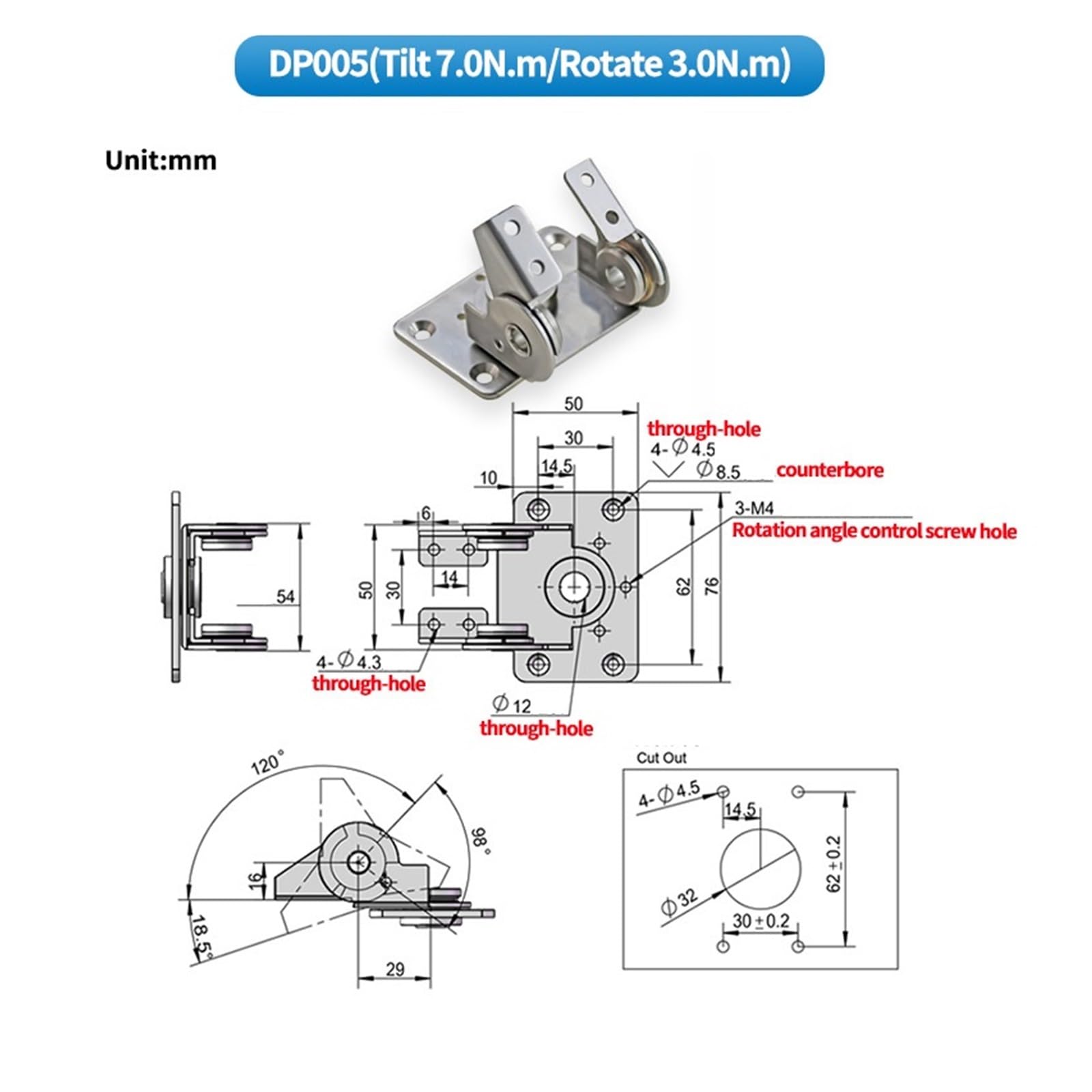 Charnière de porte réversible à fermeture automatique en acier inoxydable à double axe Équipement industriel