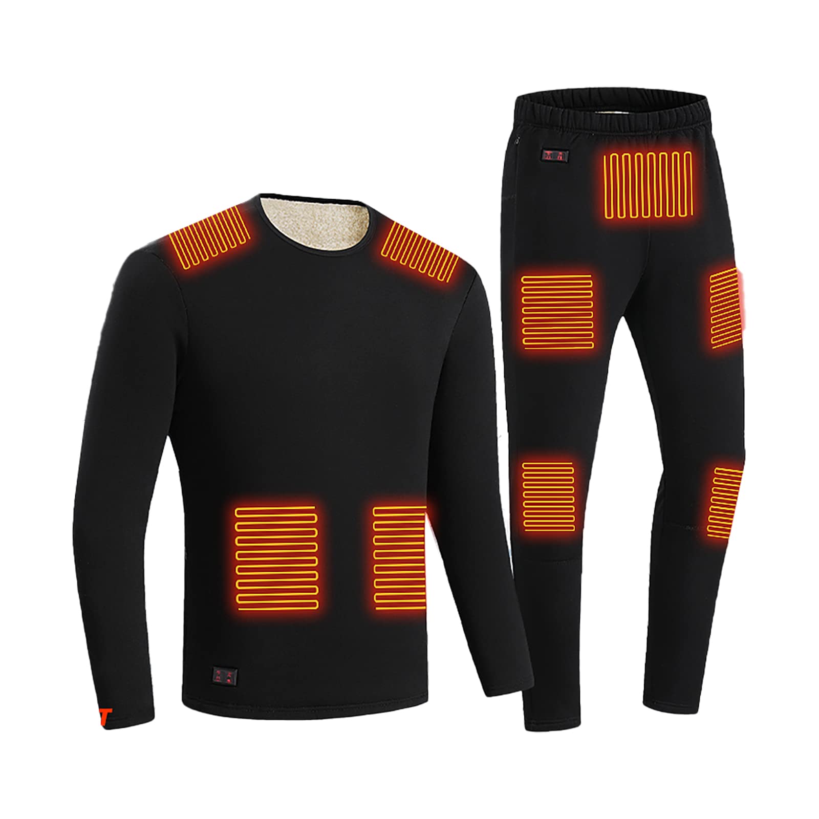 Conjunto de Ropa Interior Térmica Calefactables para Hombre y Mujer, Ropa Térmica Eléctrico (Top + Pantalones) con 3 Configuraciones de Calor,Black,L