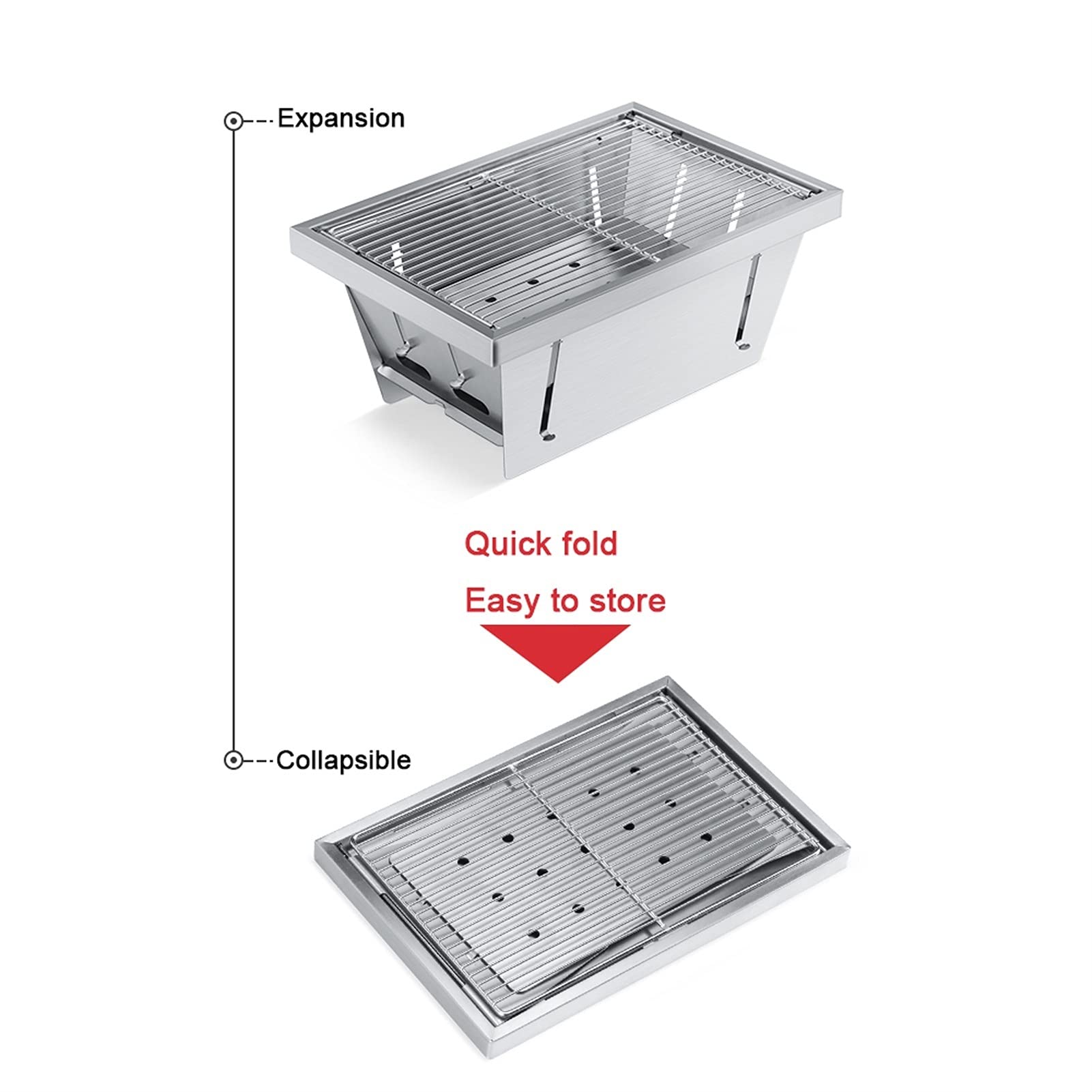 Hengme Opvouwbare Houtskool Grill Roestvrij Staal BBQ Barbecue Grill met Handvat/Vents Draagbare Kampvuur Grills voor buiten, Camping, Picknick, Tuin