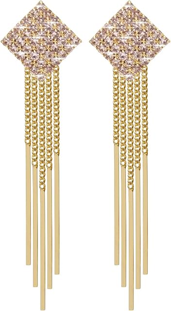 Mecool 925 Sterling Silver Drop Earrings Tassel Dangle Earrings Stud for Women-Gold Square