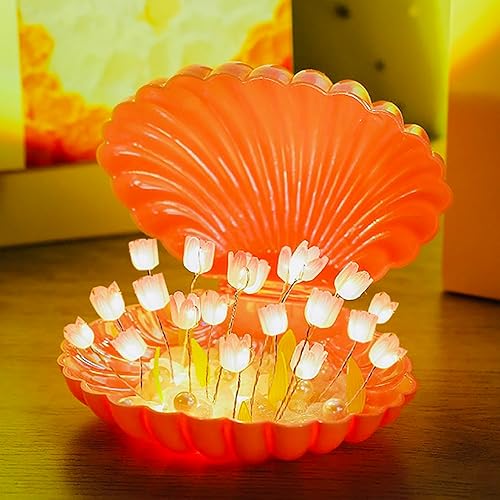 Miniatura 1 de SZOUXXJY Luz nocturna de tulipán rosa hecha a mano, decoración de muebles de simulación de flores para dormitorio, lámpara de mesa para dormir,