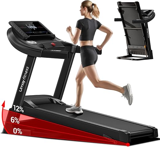 UMAY Fitness Home Folding Incline Treadmill with Pulse Sensors, 3.0 HP Quiet Brushless, 300 lbs Capacity
