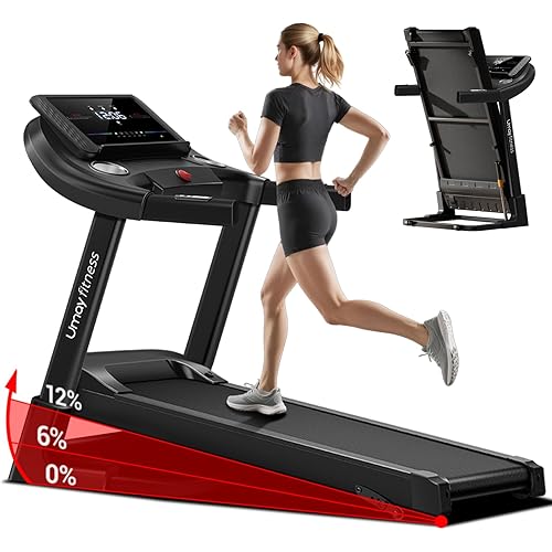UMAY Fitness Home Folding Incline Treadmill with Pulse Sensors, 3.0 HP Quiet Brushless, 300 lbs Capacity (Black or Gray)