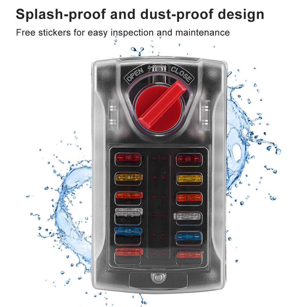 Akozon Scatola Fusibili a 12 Circuiti, Indicatore di Guasto Rosso 32V 30A