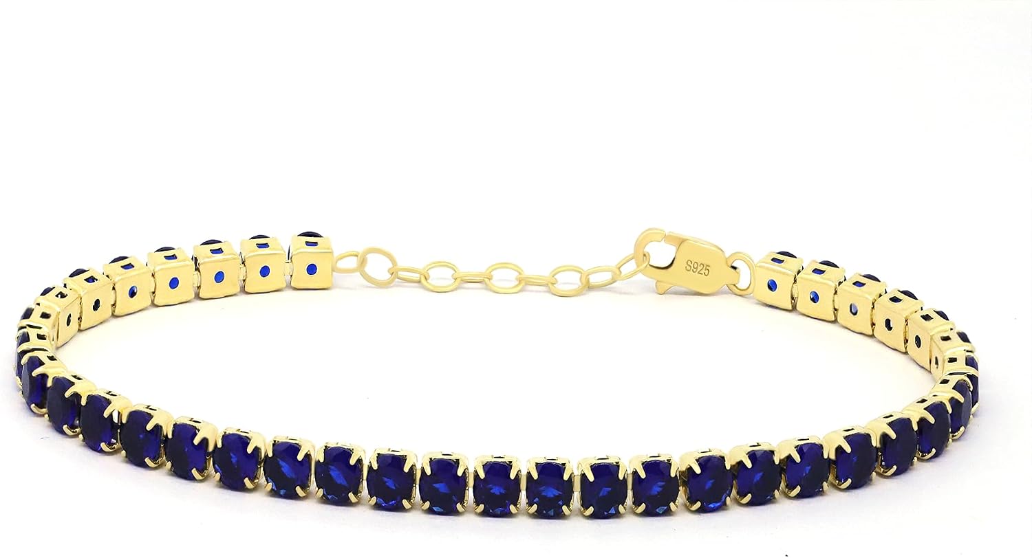 925 Sterling Silver Gold Plated Tennis Bracelet for Women, Multi-Color Cubic Zirconia Bracelet(Green/Black/White/Blue/Red), Sparkling Tennis Chain Fine Jewelry Gift for Anniversary Birthday Valentine's Day by Belantina