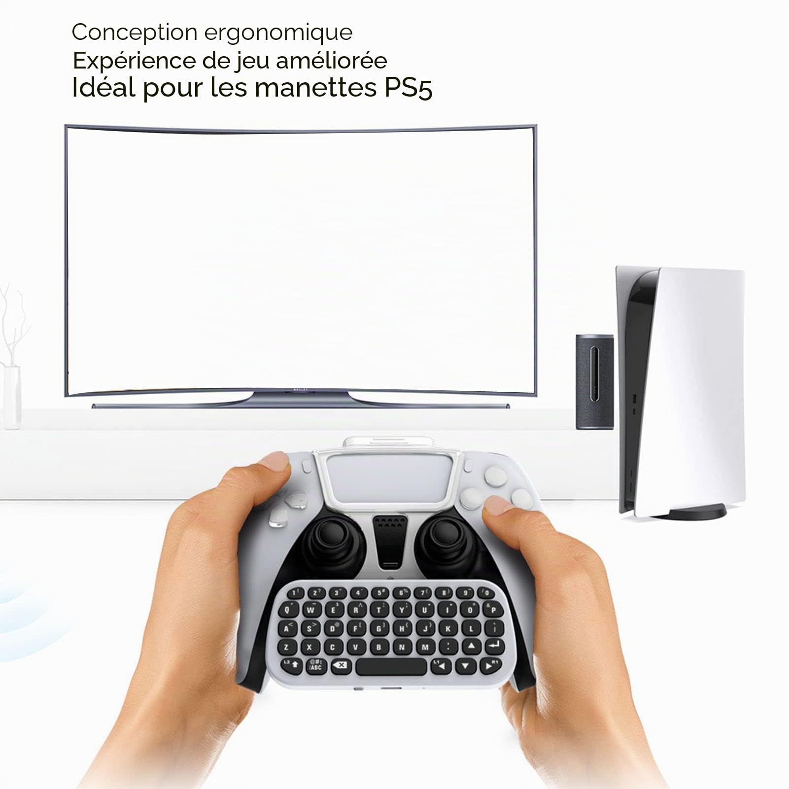 ciciglow Clavier de Contrôleur pour PS5, Accessoires de Contrôleur de Mini Clavier Bluetooth sans Fil, Clavier de Contrôleur de Chat avec Support de Clip pour Contrôleur PS5