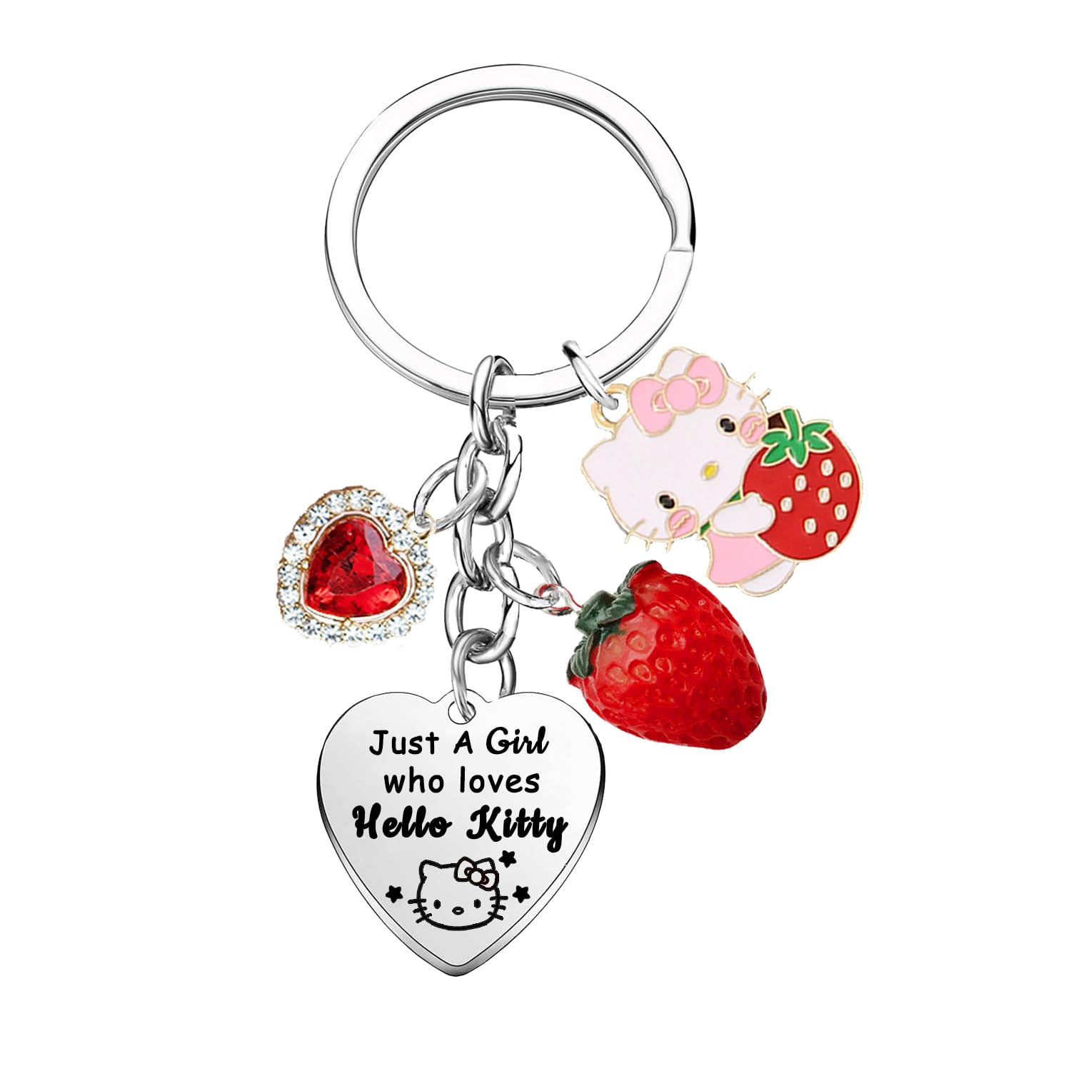 Cartoon Cat Keychain Cat Gifts for Women Fans Gifts Hello Cartoon Character Keychain Cats Themed Gift for Lovers Cute Stuff Jewelry Birthday Gift Strawberry Charm Keychains