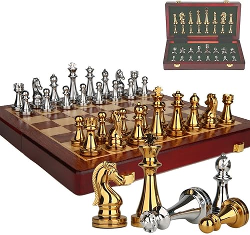 Juego de ajedrez plegable de metal con piezas magnéticas, juego de ajedrez internacional avanzado para 2 jugadores, regalos para adultos para niños
